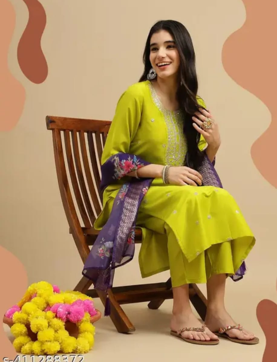 "Diya – Embroidered Chinon Kurta Set with Floral Organza Jacquard Dupatta"