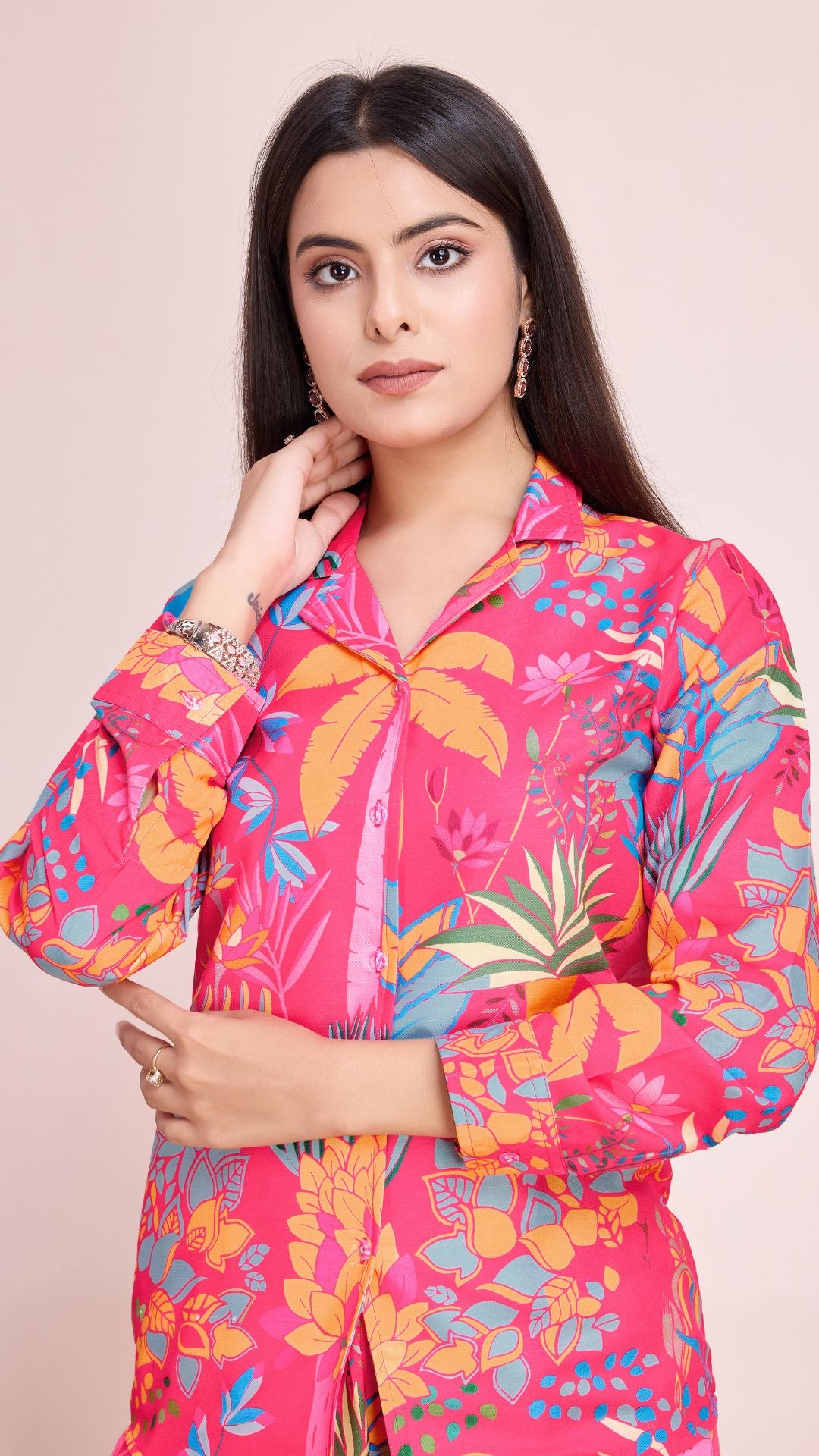 Rayon Slub summer special pink co-ord set