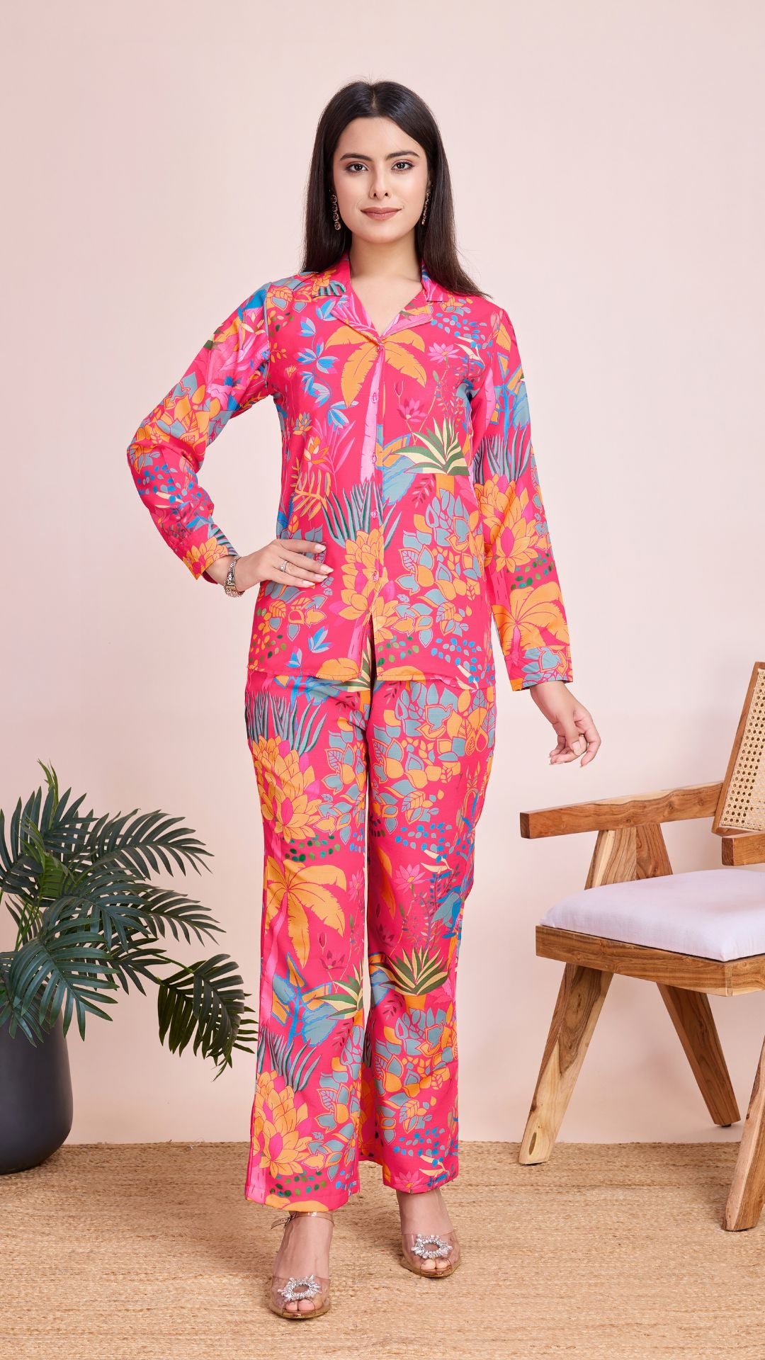 Rayon Slub summer special pink co-ord set