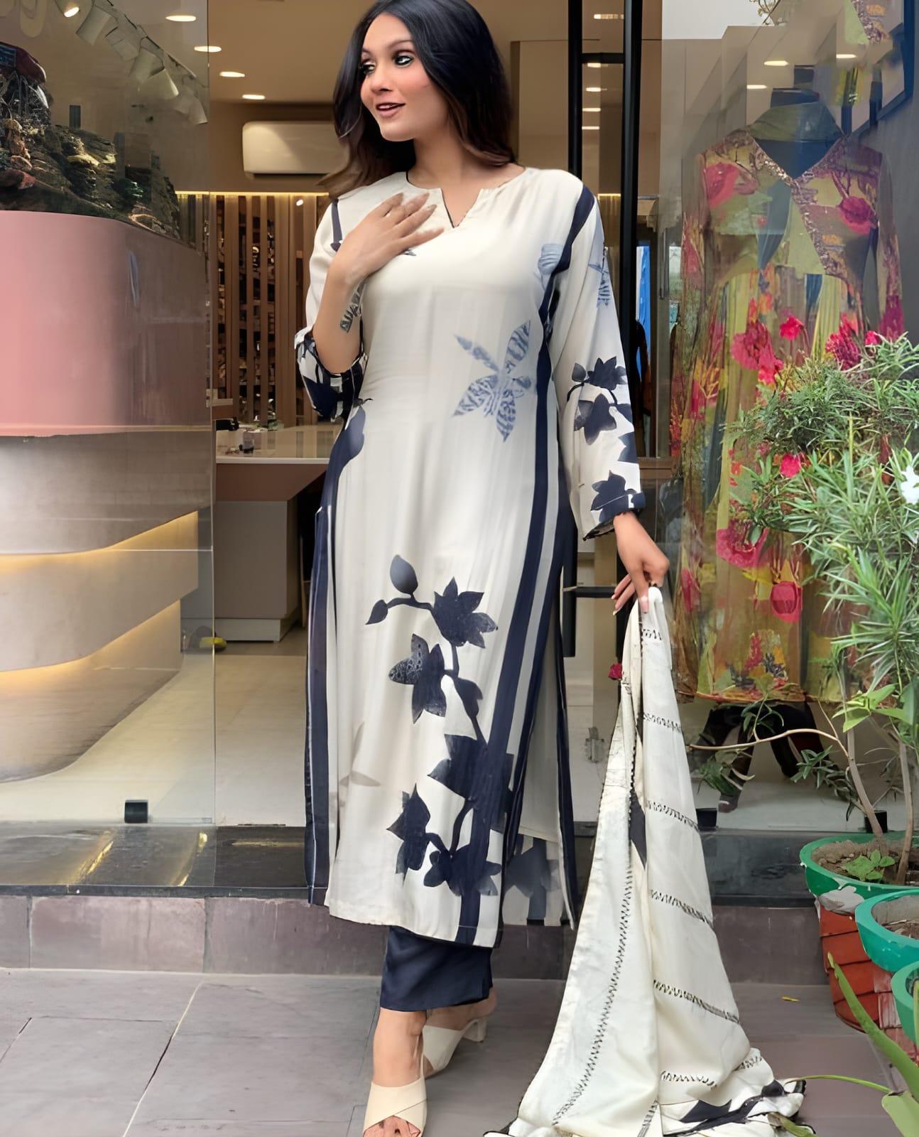 "Barbie – Embroidered Muslin Kurta Set with Pure Tebby Organza Dupatta"