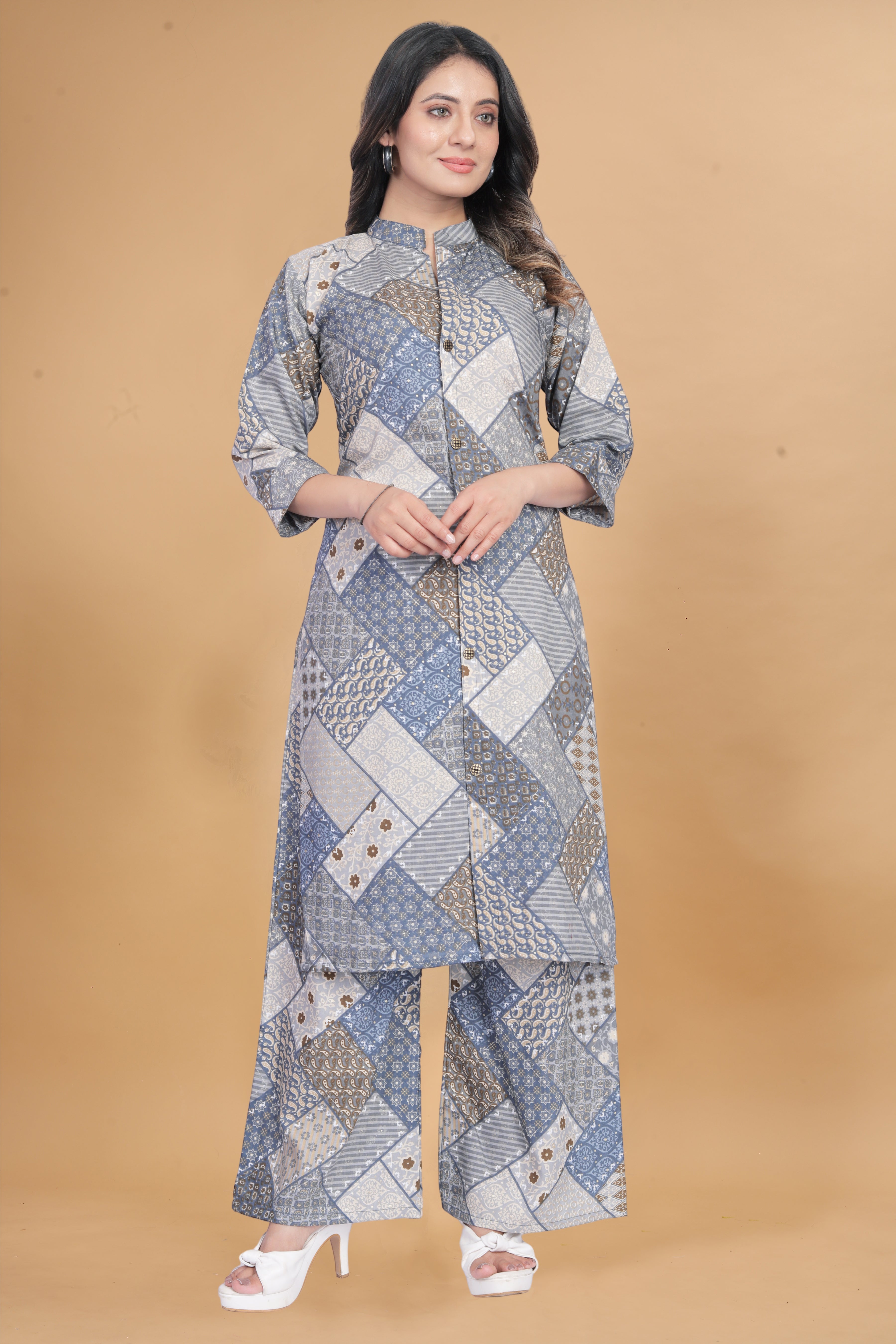 Cotton Rayon grey Ready To wear Co-Ords Set