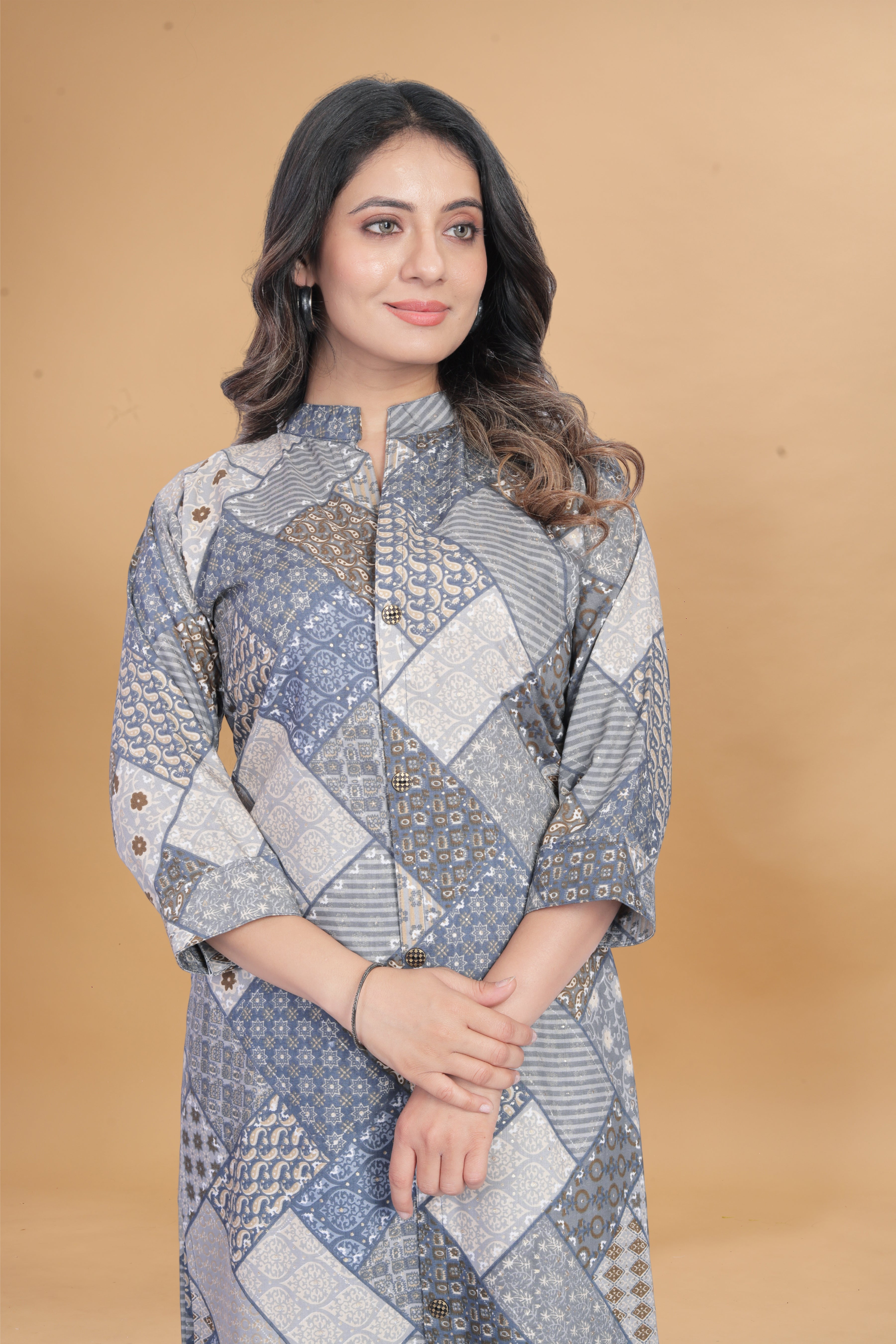 Cotton Rayon grey Ready To wear Co-Ords Set