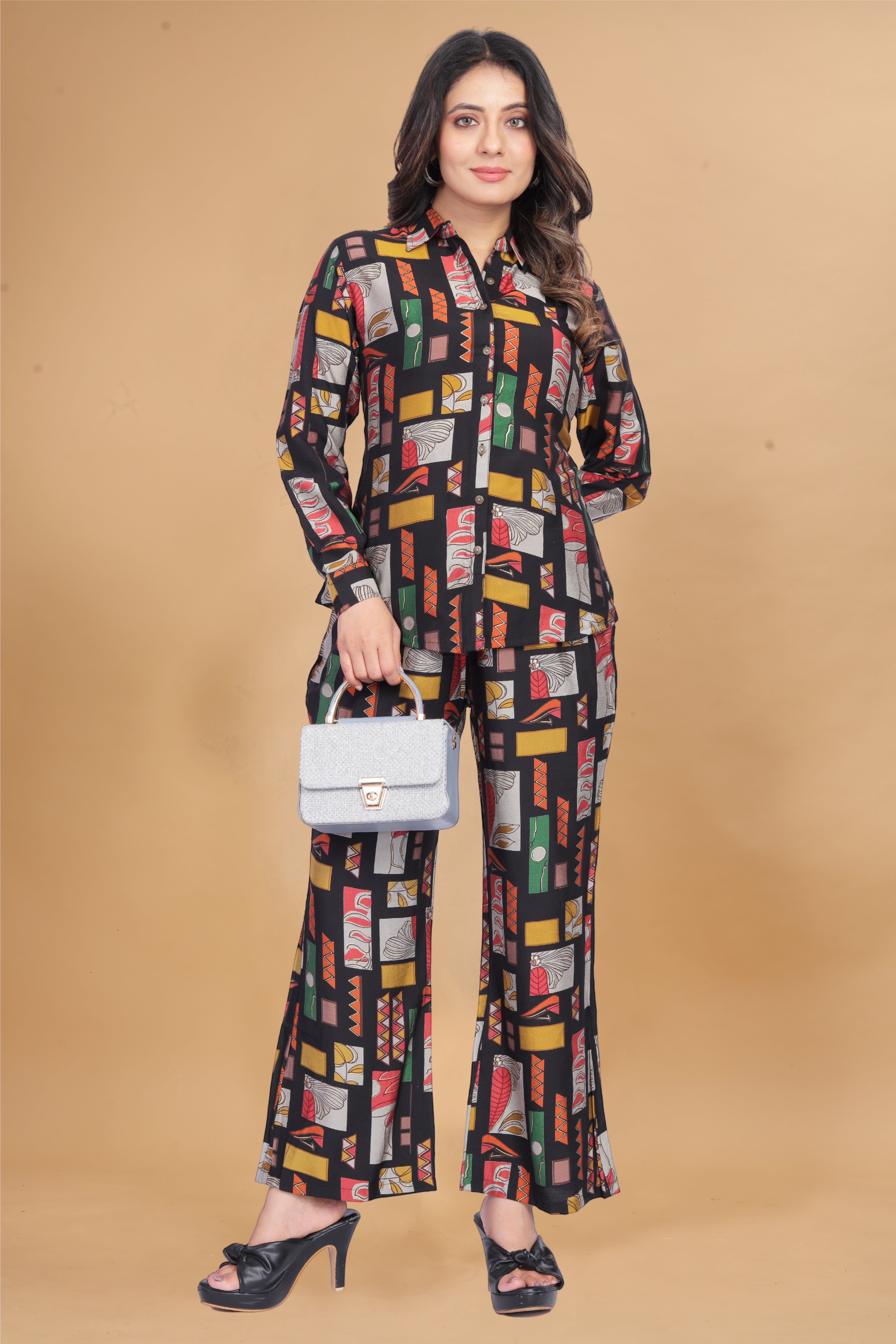 Cotton Rayon black Ready To wear Co-Ords Set