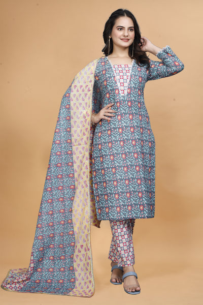 Cotton one pocket blue Kurti set