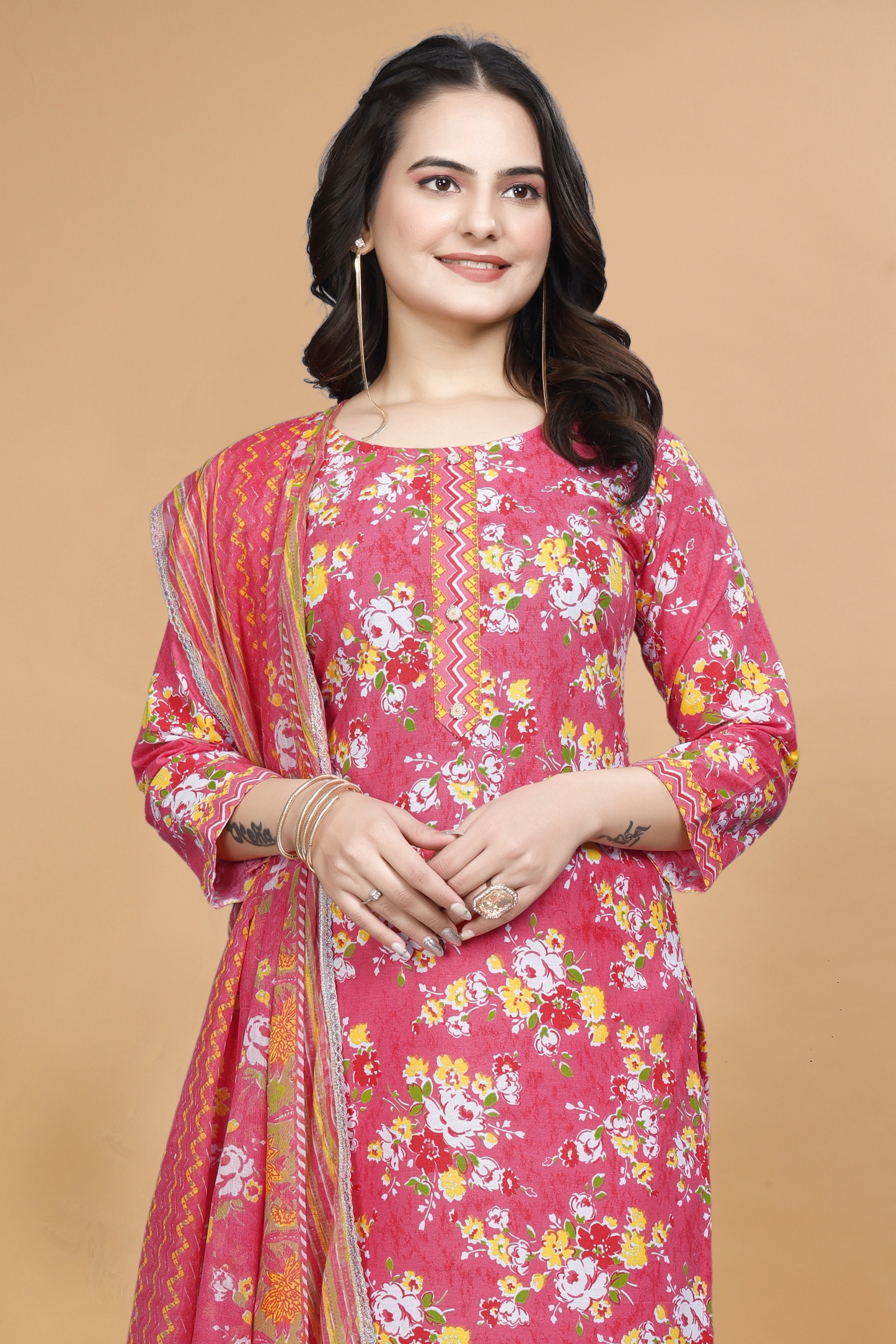 Cotton one pocket pink kurti set