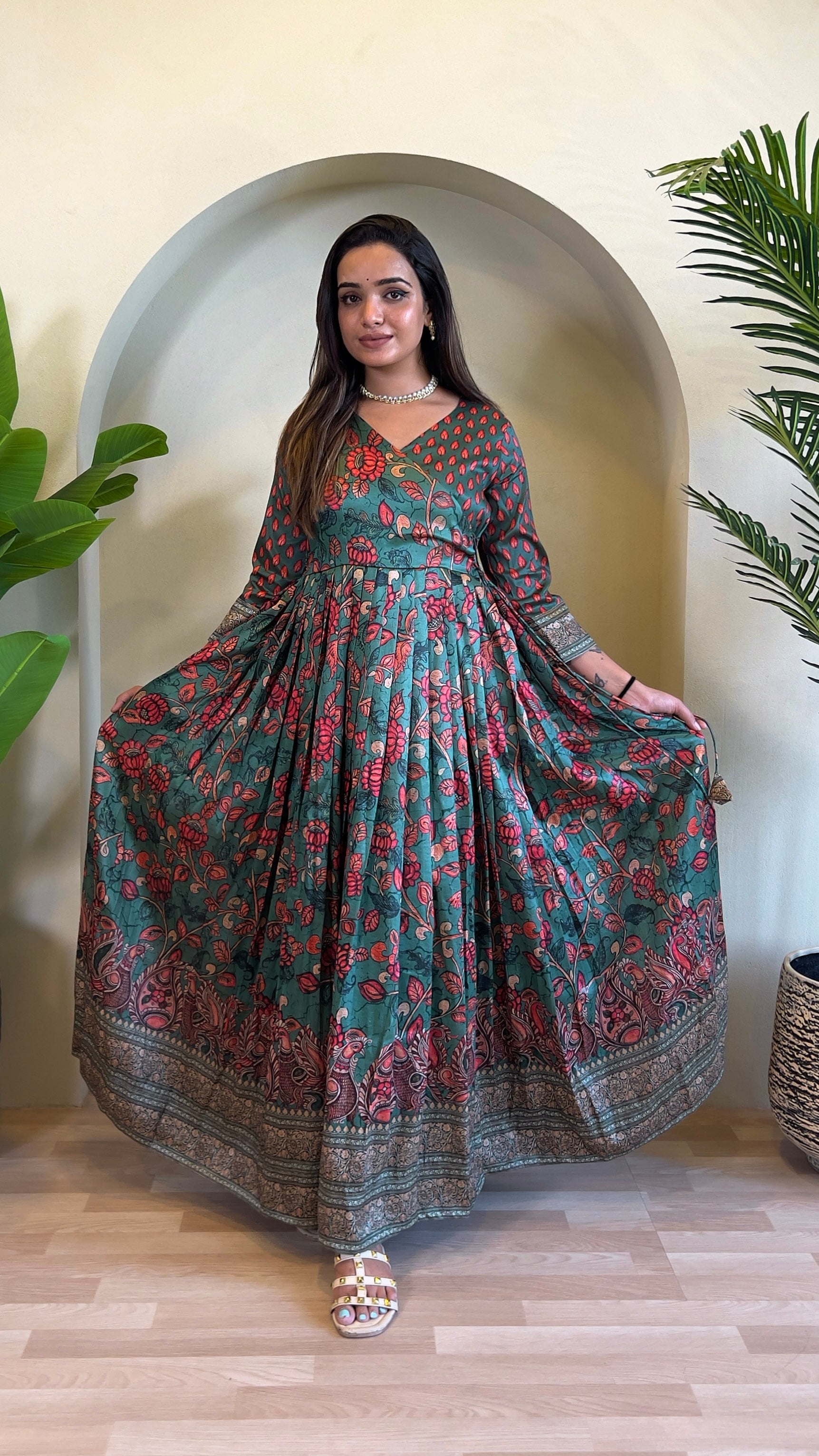 Festive Silk Blend Anarkali with Kalamkari Print