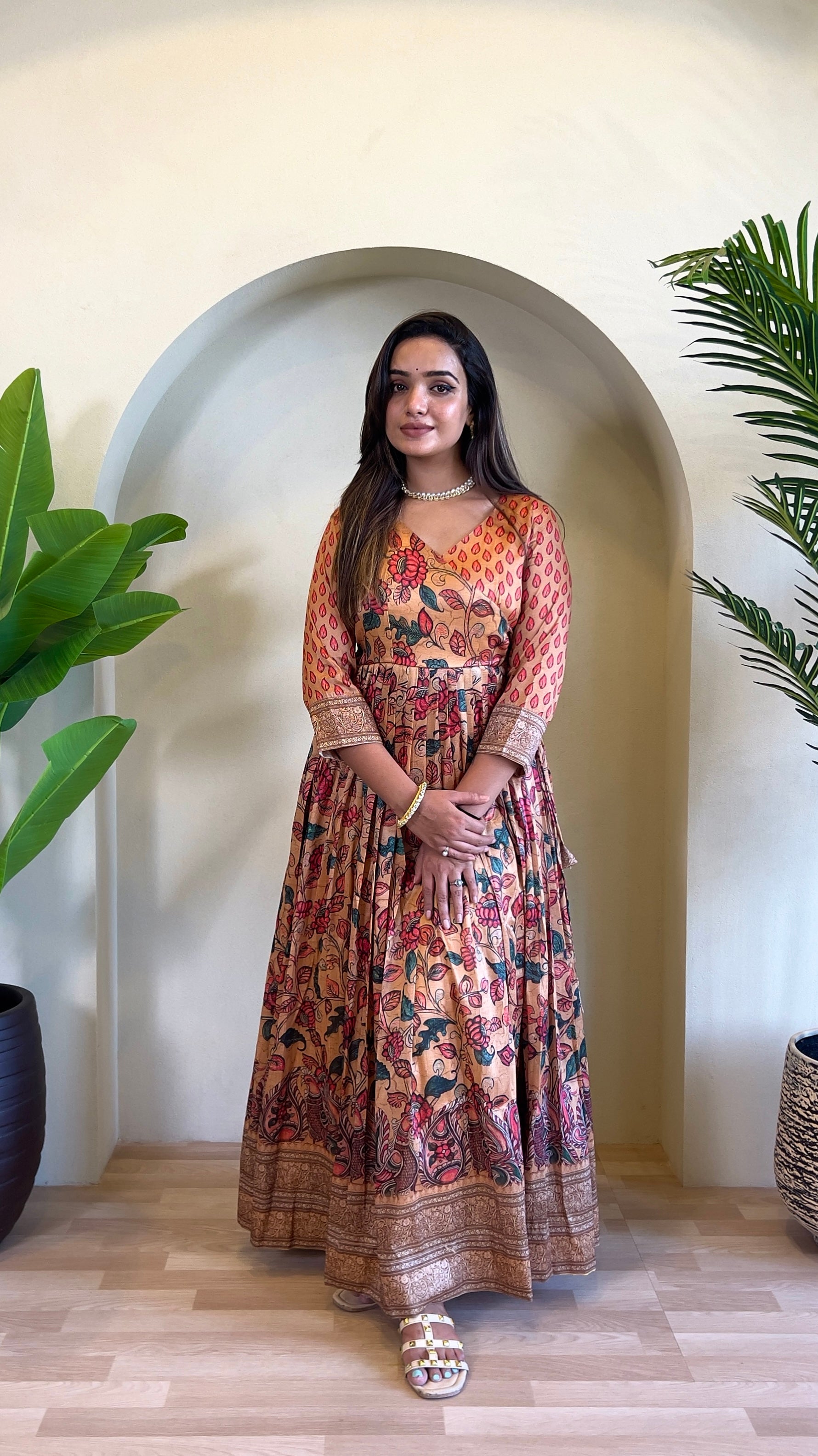 Festive Silk Blend Anarkali with Kalamkari Print