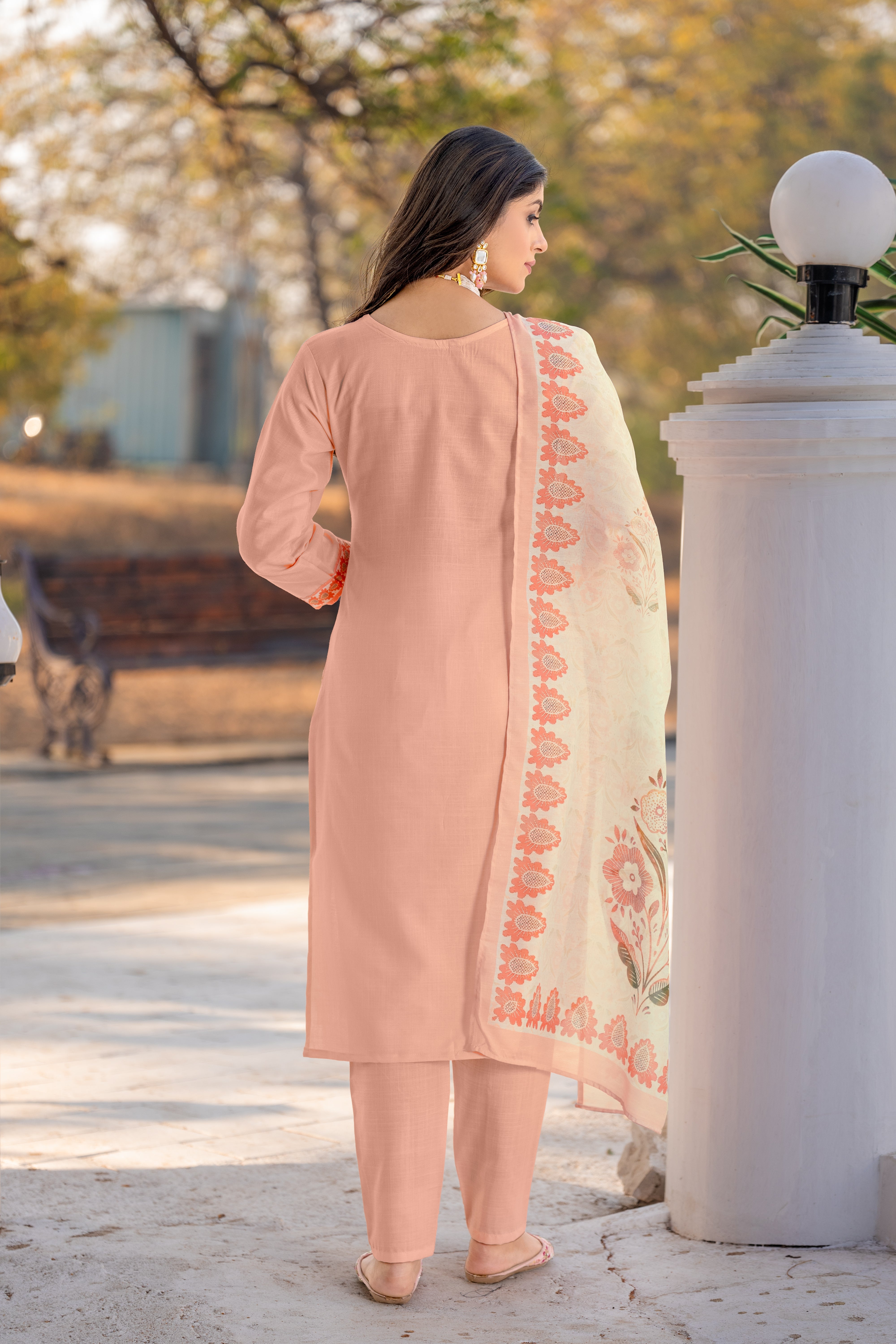 "Cotton Kurta Set with Embroidered Patch Work & Printed Mal Cotton Dupatta"