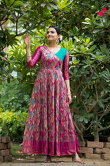 "Anushka – Banarasi Soft Silk Gown with Copper Weaving & Side Zipper"