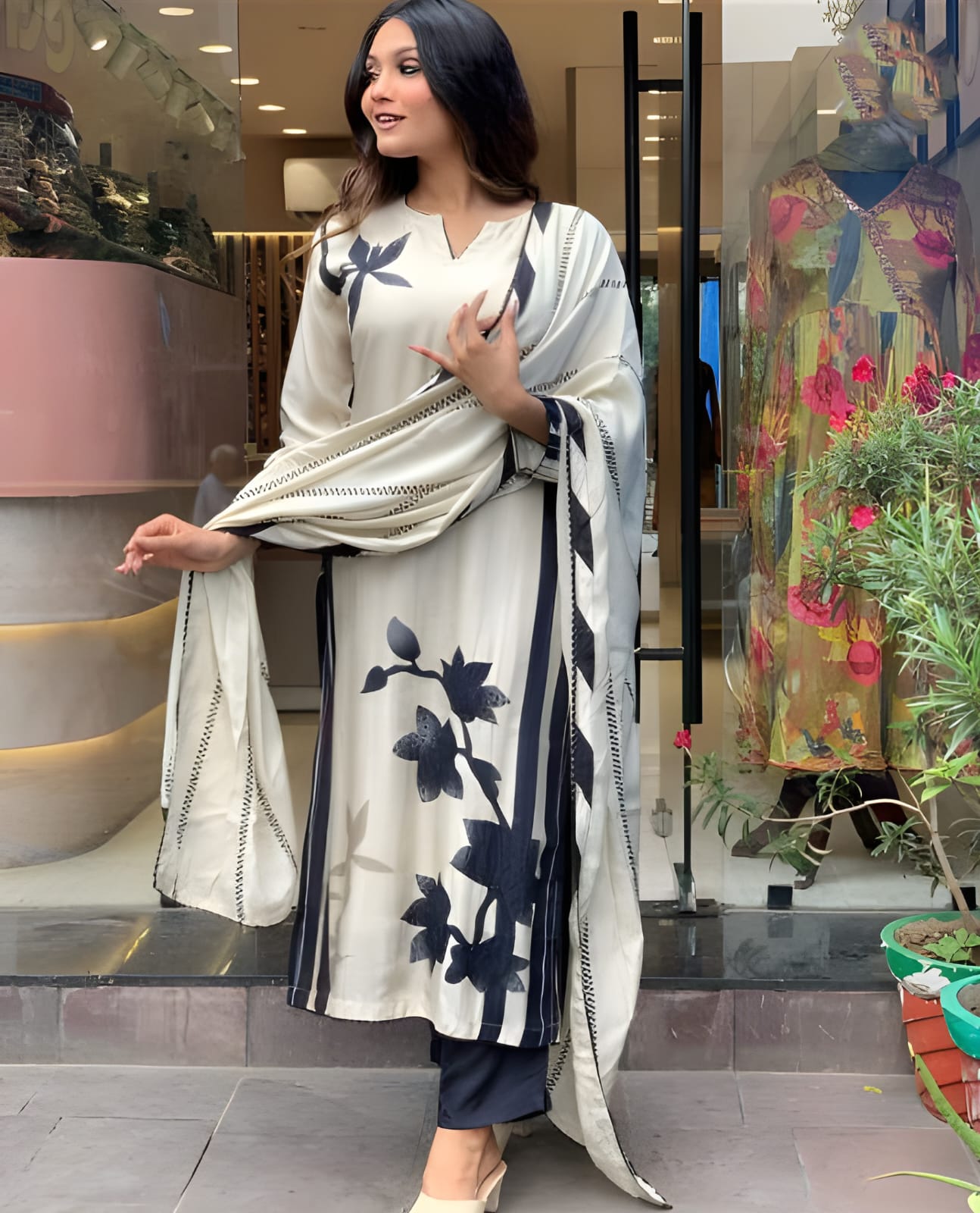 "Barbie – Embroidered Muslin Kurta Set with Pure Tebby Organza Dupatta"